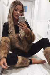 Black Faux Fur Front Tracksuit - Tabitha-Loungewear