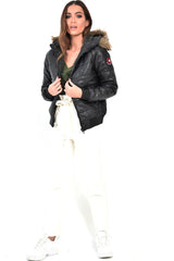 Black Faux Fur Hooded Puffer Coat - Kamorah-Coats