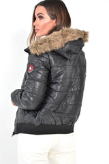 Black Faux Fur Hooded Puffer Coat - Kamorah-Coats