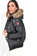 Black Faux Fur Hooded Puffer Coat - Kamorah-Coats