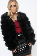 Black Faux Fur Jacket - Amaria-Jackets