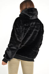 Black Faux Fur Pocket Front Hoodie - Madi-Hoodies
