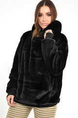 Black Faux Fur Pocket Front Hoodie - Madi-Hoodies
