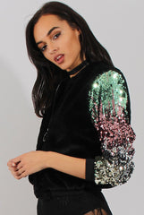 Black Faux Fur Sequined Bomber - Deana-Dresses