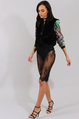 Black Faux Fur Sequined Bomber - Deana-Dresses