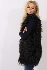 Black Faux Fur Shaggy Gilet - Liberty-Jackets