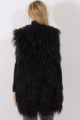 Black Faux Fur Shaggy Gilet - Liberty-Jackets