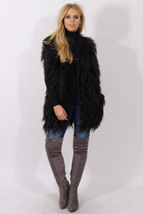 Black Faux Fur Shaggy Gilet - Liberty-Jackets