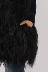 Black Faux Fur Shaggy Gilet - Liberty-Jackets