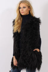 Black Faux Fur Shaggy Gilet - Liberty-Jackets