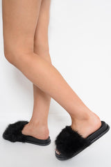 Black Faux Fur Sliders -Kyari-Sliders