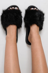 Black Faux Fur Sliders -Kyari-Sliders