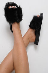 Black Faux Fur Sliders -Kyari-Sliders