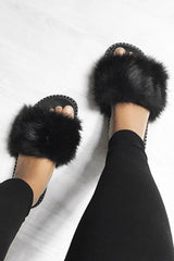 Black Faux Fur Sliders -Kyari-Sliders