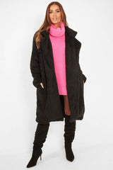 Black Faux Fur Teddy Coat - Reegan-Coats