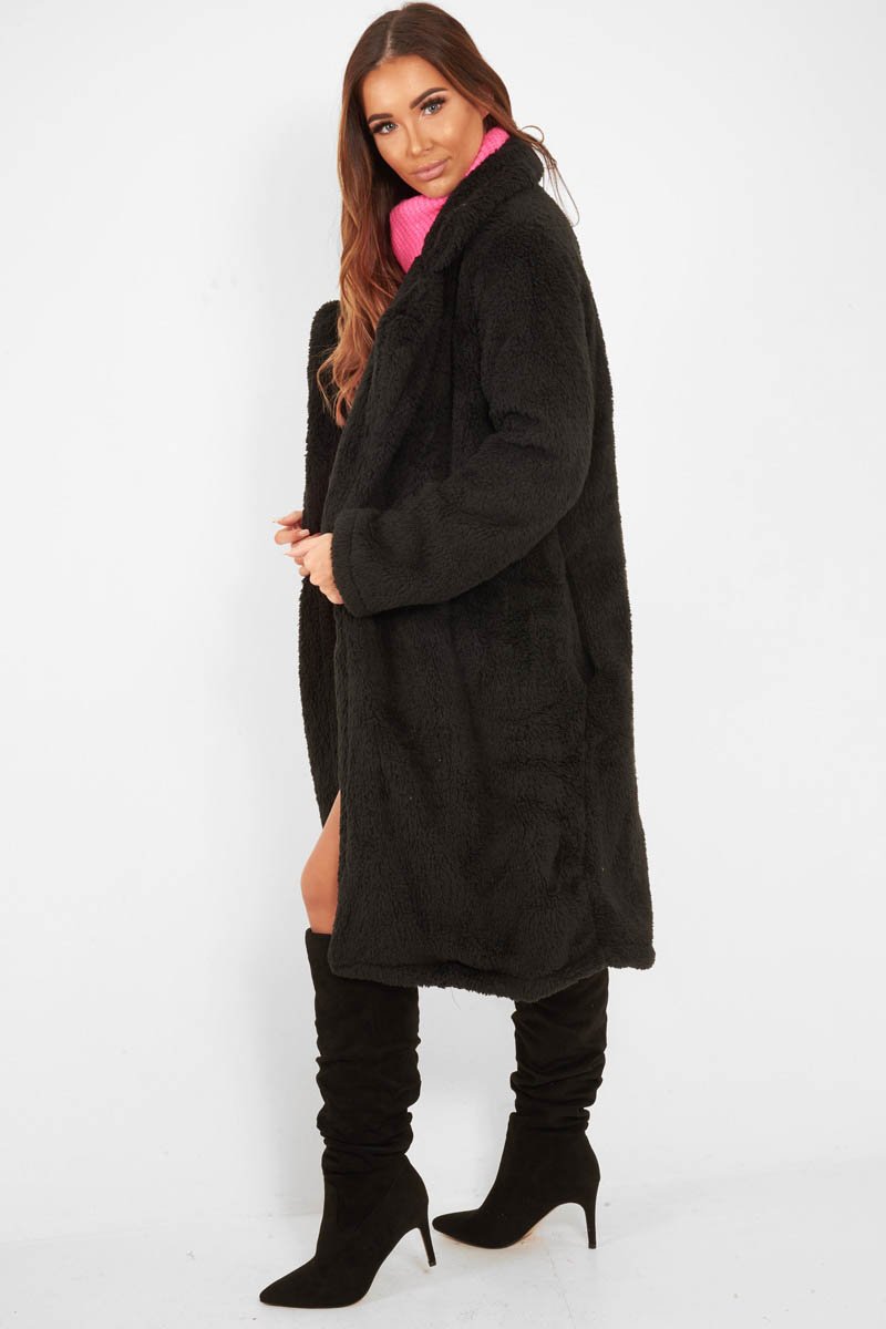 Black Faux Fur Teddy Coat - Reegan-Coats