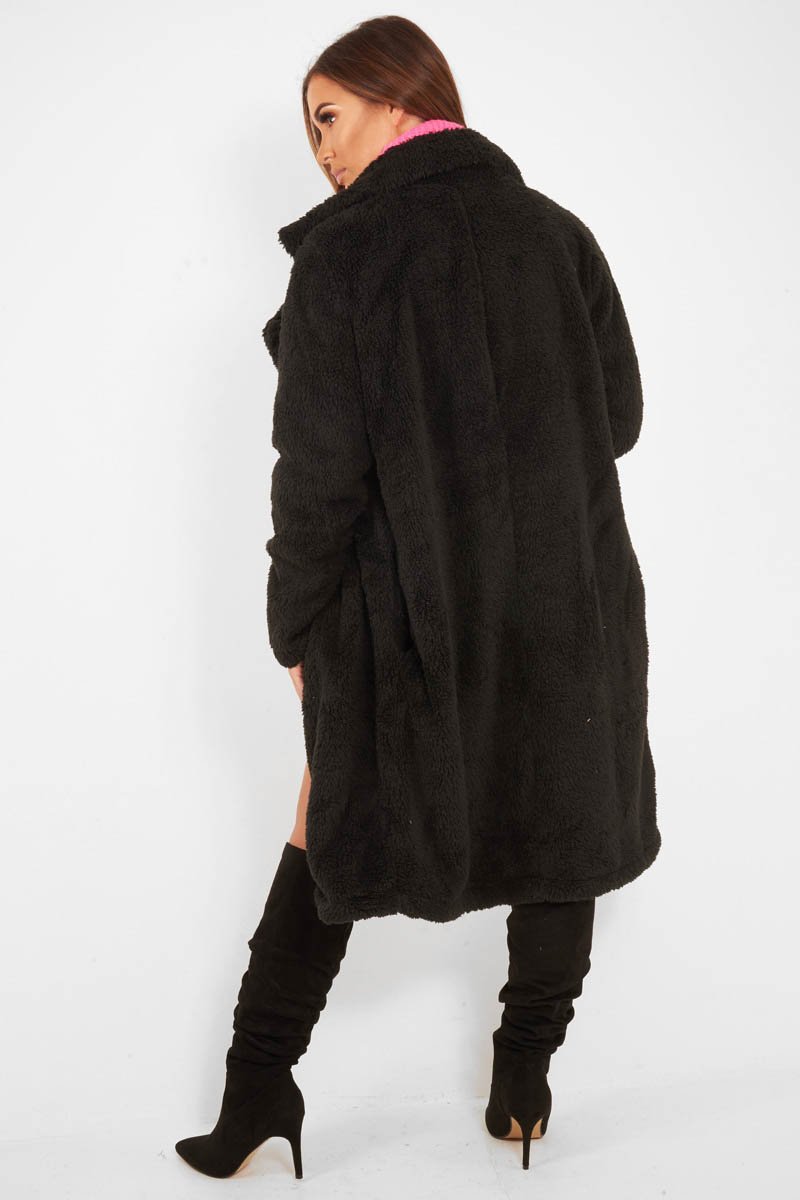 Black Faux Fur Teddy Coat - Reegan-Coats
