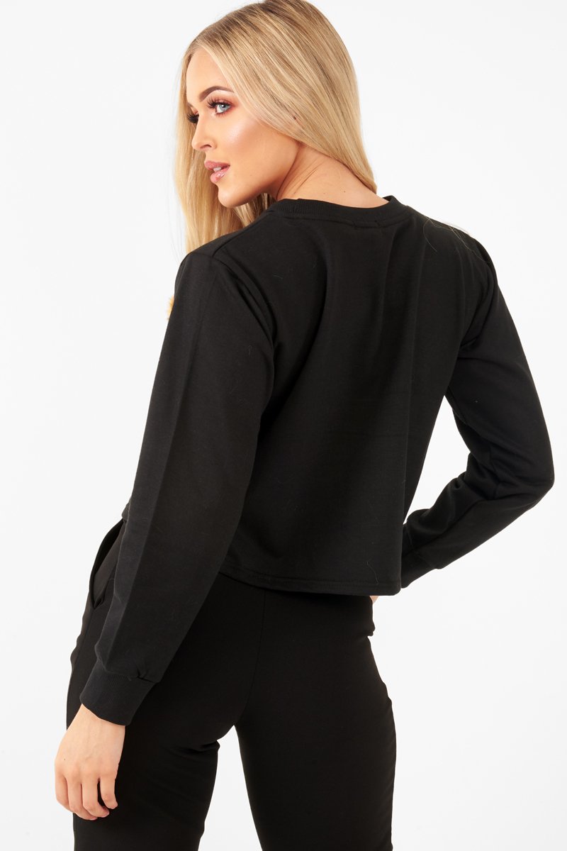 Black Faux Fur Tiger Print Front Cropped Jumper - Suzie-Jumper