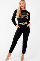 Black Faux Fur Tiger Print Front Cropped Jumper - Suzie-Jumper