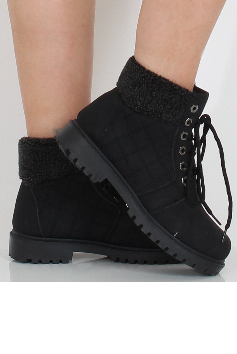 Black Faux Fur Trim Hiker Boots - Teddy-Boots