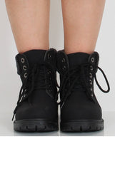 Black Faux Fur Trim Hiker Boots - Teddy-Boots