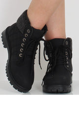 Black Faux Fur Trim Hiker Boots - Teddy-Boots