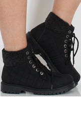 Black Faux Fur Trim Hiker Boots - Teddy-Boots