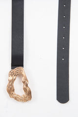 Black Faux Leather Abstract Buckle Belt - Charlett-Belts
