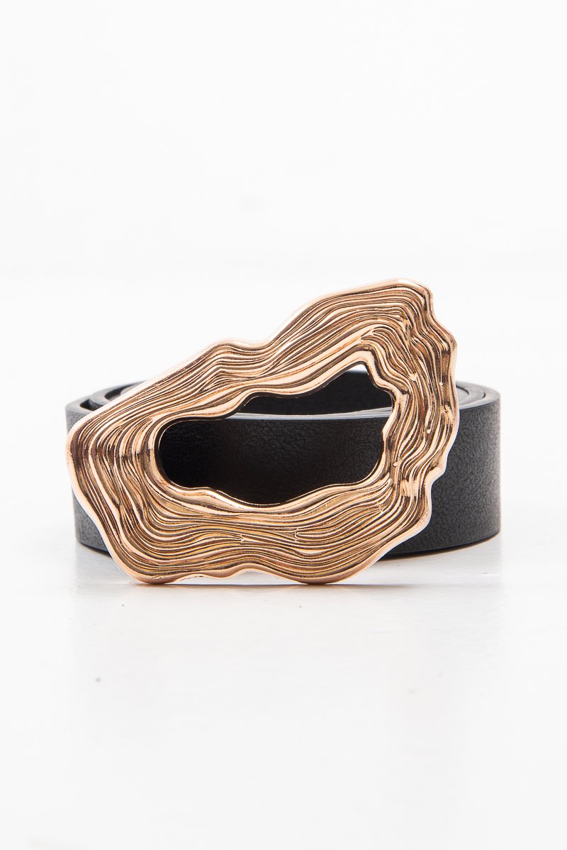 Black Faux Leather Abstract Buckle Belt - Charlett-Belts
