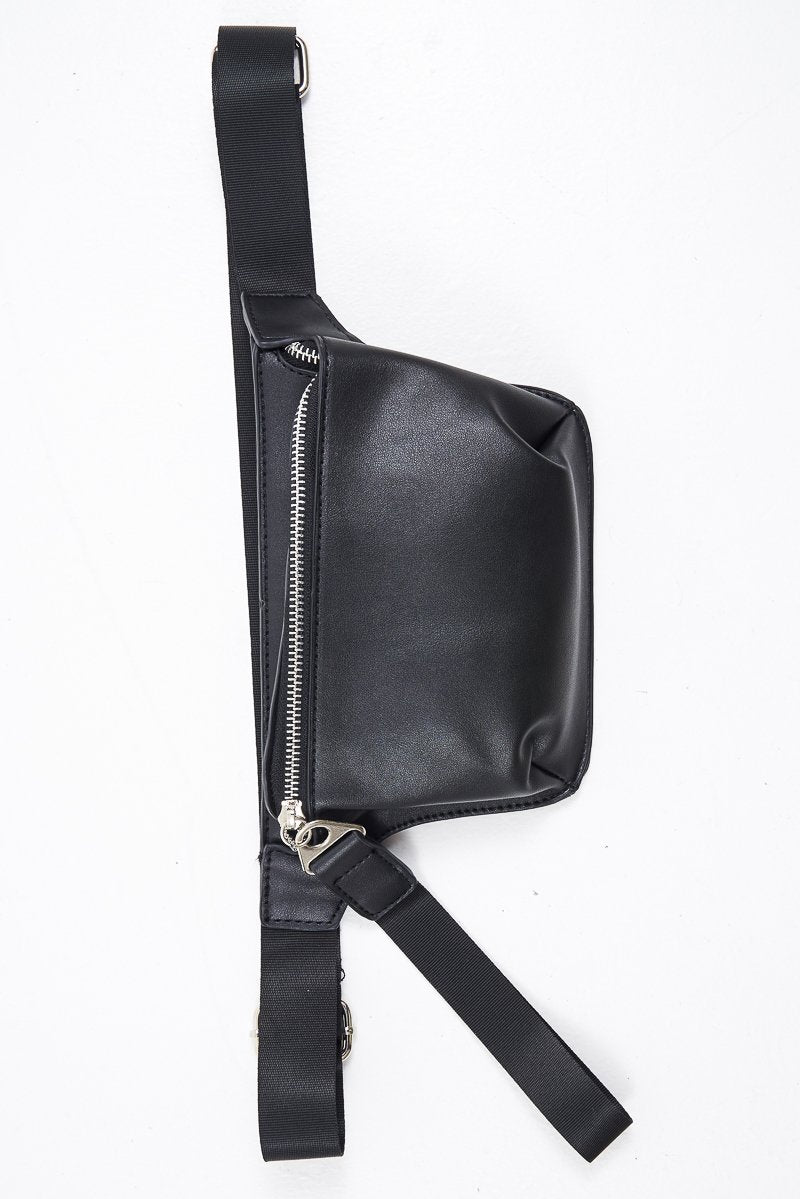 Black Faux Leather Adjustable Bum Bag - Parisa-Bags