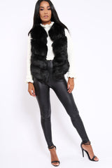 Black Faux Leather And Fur Cropped Gilet - Leila-Jackets