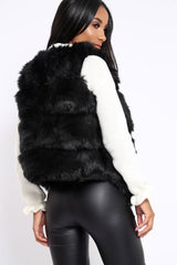 Black Faux Leather And Fur Cropped Gilet - Leila-Jackets