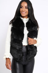 Black Faux Leather And Fur Cropped Gilet - Leila-Jackets