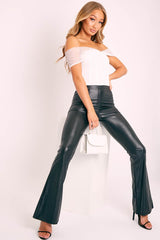 Black Faux Leather Ankle Length Flared Trousers - Emmalyn-Trousers