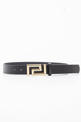 Black Faux Leather Aztec Buckle Belt - Lorina-Belts