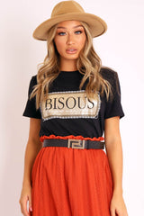 Black Faux Leather Aztec Buckle Belt - Lorina-Belts