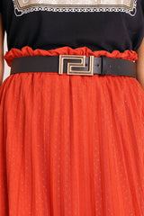 Black Faux Leather Aztec Buckle Belt - Lorina-Belts