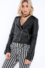 Black Faux Leather Biker Jacket - Colleen-Jackets