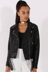 Black Faux Leather Biker Jacket - Dallas-Jackets