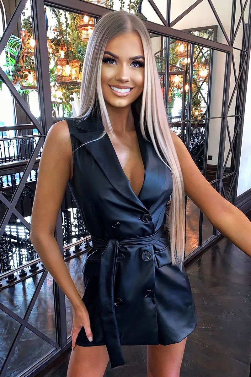 Black Faux Leather Blazer Dress - Derri Black Faux Leather Blazer Dress - Derri