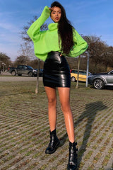 Black Faux Leather Bodycon Mini Skirt - Vivianne-Skirts