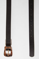Black Faux Leather Brown Tortoise Shell Buckle Belt - Carsen-Belts