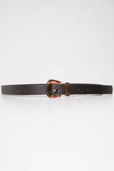 Black Faux Leather Brown Tortoise Shell Buckle Belt - Carsen-Belts