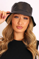 Black Faux Leather Bucket Hat - Filippa-Hats