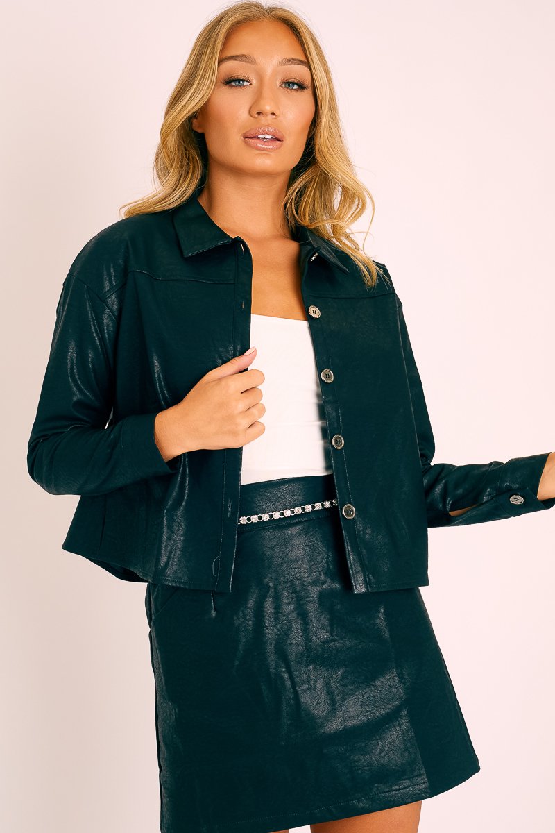 Black Faux Leather Button Up Shirt - Bellarae-Shirts