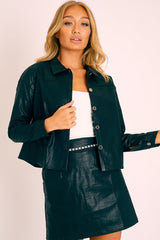 Black Faux Leather Button Up Shirt - Bellarae-Shirts