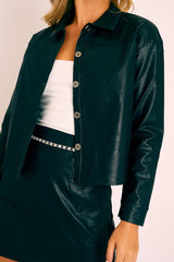 Black Faux Leather Button Up Shirt - Bellarae-Shirts