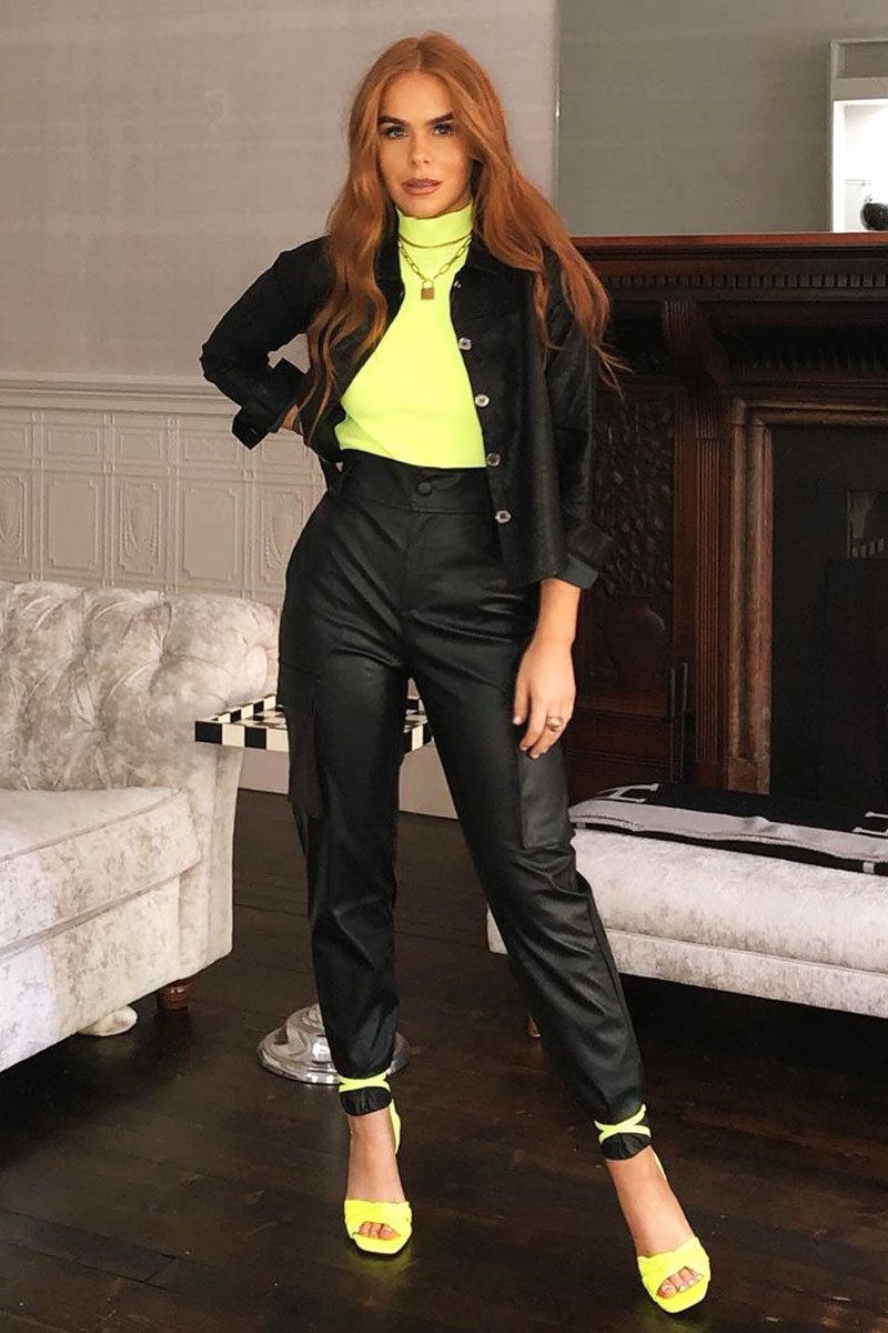 Black Faux Leather Button Up Shirt - Bellarae-Shirts