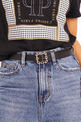 Black Faux Leather Chain Buckle Belt - Jaylarose-Belts
