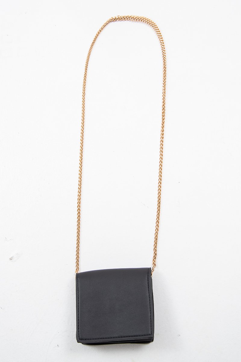 Black Faux Leather Chain Mini Cross Body Bag - Wilda-Bags